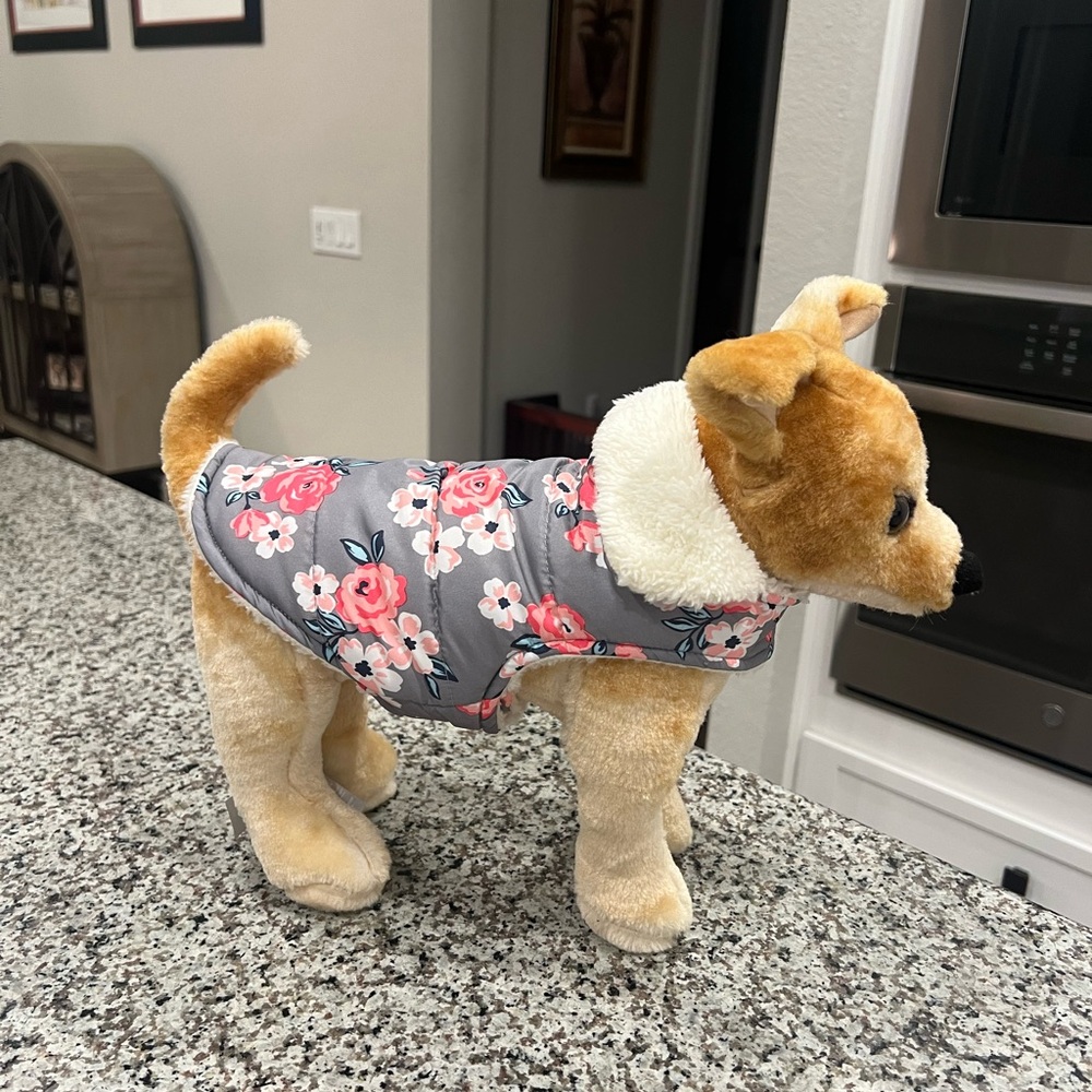 Floral Dog Cat Pet Jacket - Gray with Pink Flowers NWT